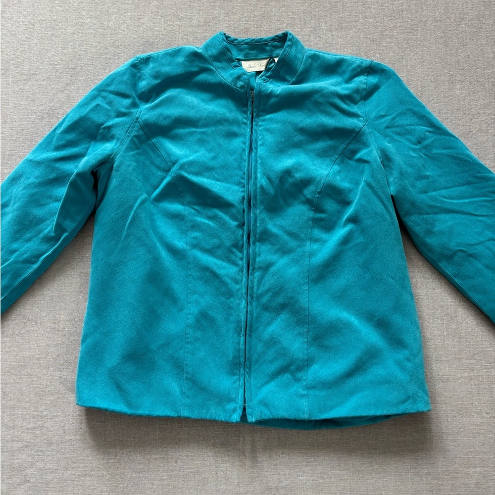 Studio Works vintage 90s teal zip up work academia jacket.